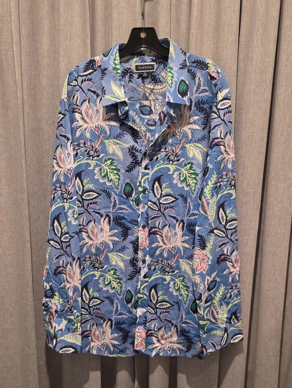 Club Room Macys Blue Paisley Floral Print Long-Sleeve Button Down Shirt